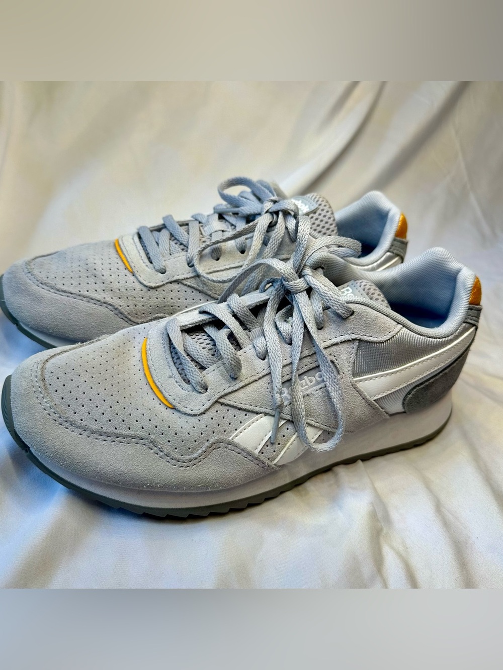 Reebok Light Gray Suede Sneakers with Yellow- like new - Picture 7 of 9